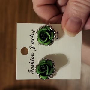 Green Rose Stud Earrings
